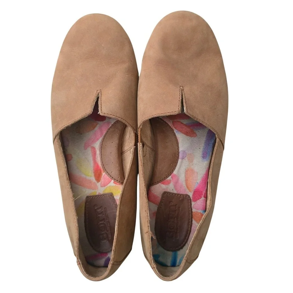 Born Slip On Loafers Womens 8 Tan Leather Comfort Shoes
